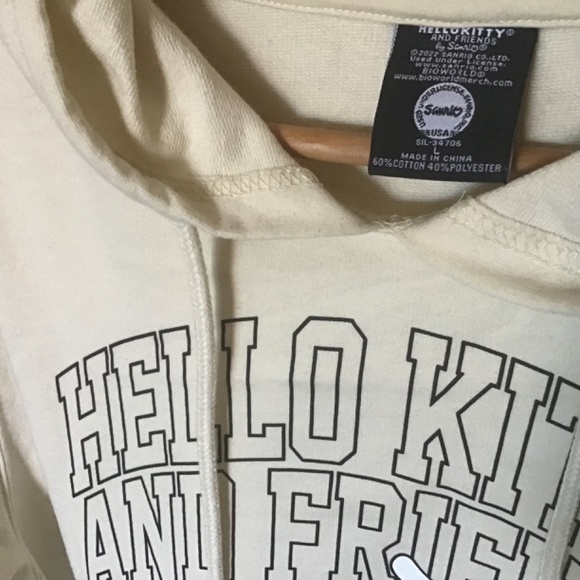 Hello Kitty & Friends Collegiate Characters Light Birch Hooded Sweatshirt L - Picture 2 of 5